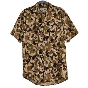 Duck Camp Shirt Mens Large Lightweight Hunting Short Sleeve Camo Vented Wetland